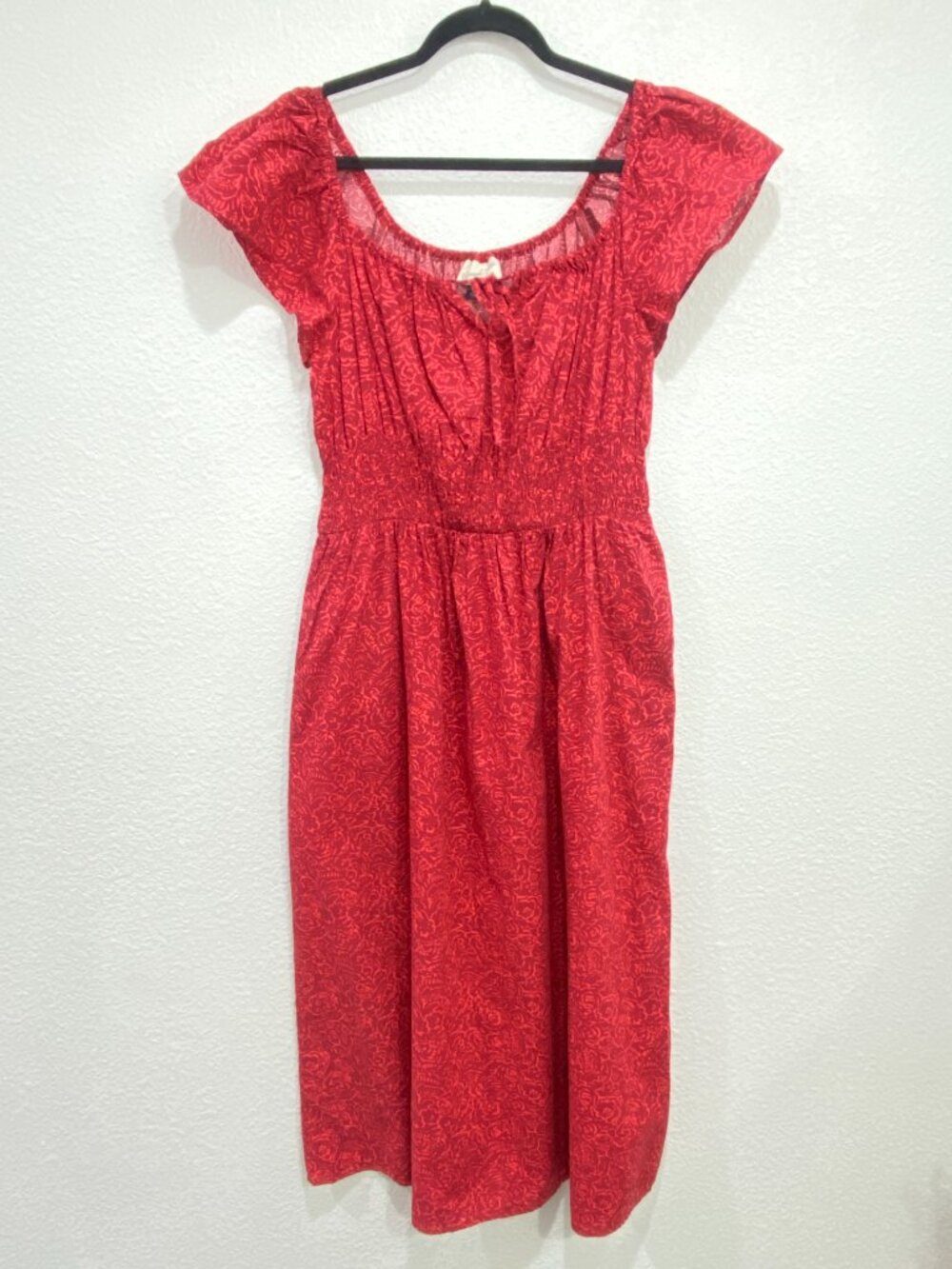 Universal Thread Smocked Flutter Sleeve Midi Dress Floral Red Medium